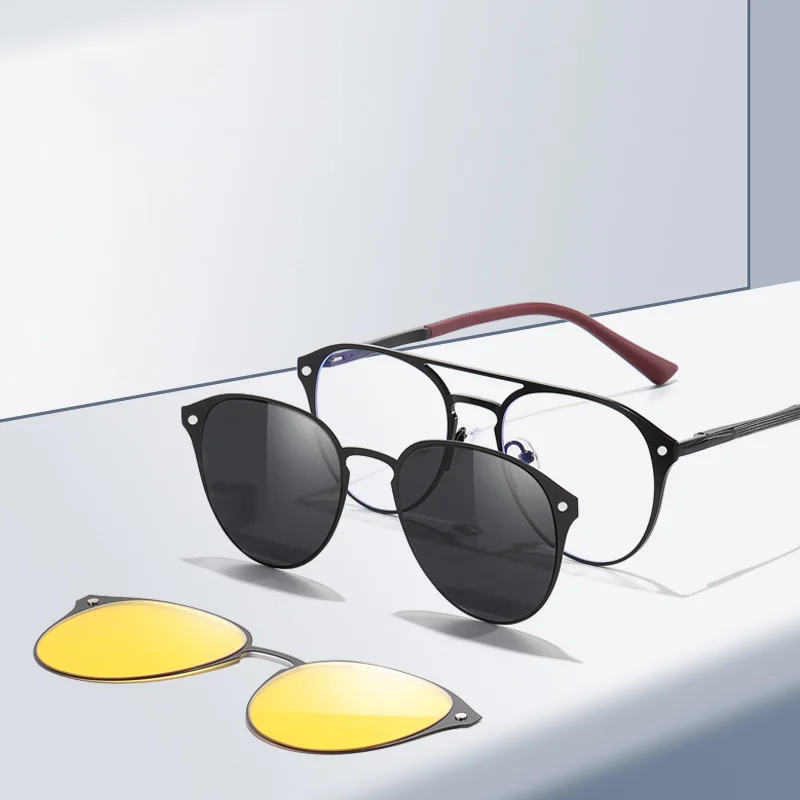 

Ретро-оправа для очков из нержавеющей стали, 3 в 1: поляризованные солнцезащитные очки и ночной прицельный прибор, прочные очки для дневного и ночного использования