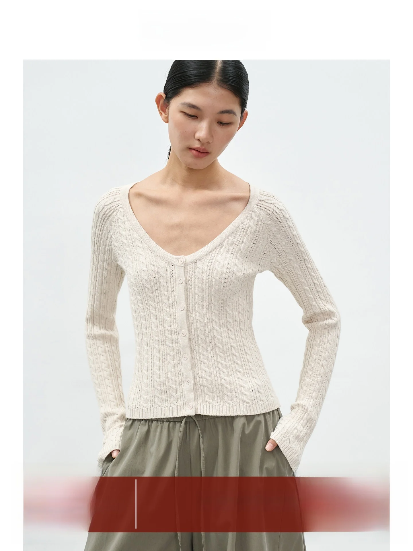 

Женский вязаный кардиган EIGHTHMONTH August бежевого цвета с V-образным вырезом, укороченный, повседневный, с длинными рукавами, стандартной длины