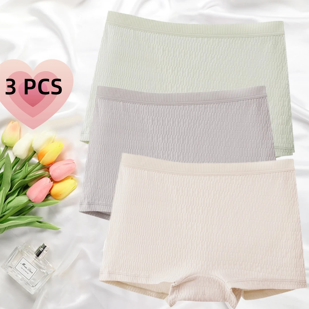 

3 Pieces Cotton Striped Comfortable Boxer Panties Women's Low Waist High Elastic Hip Boxer