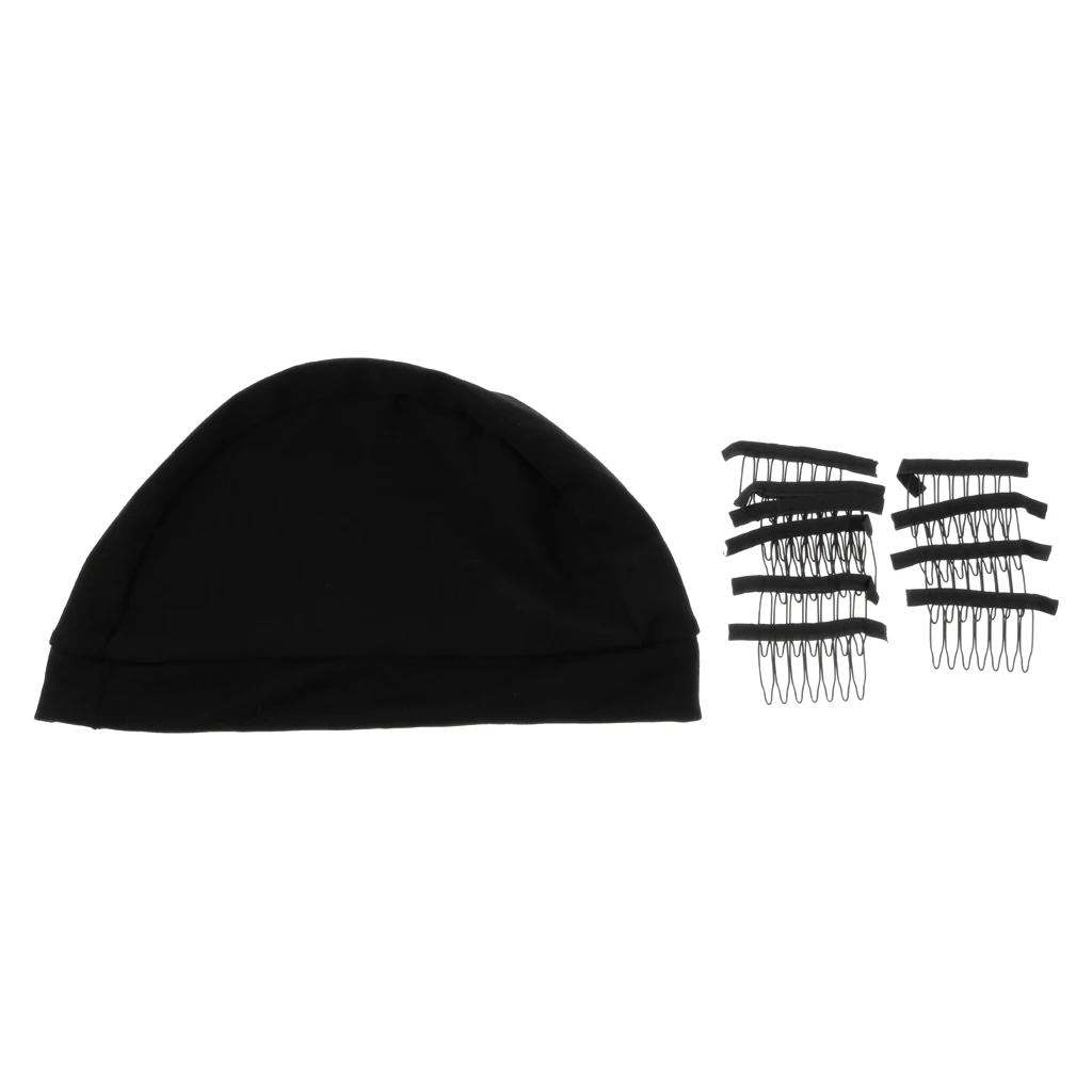 Peruca elástica respirável Caps, Tecelagem Net, Black Clips Set, 10 pcs