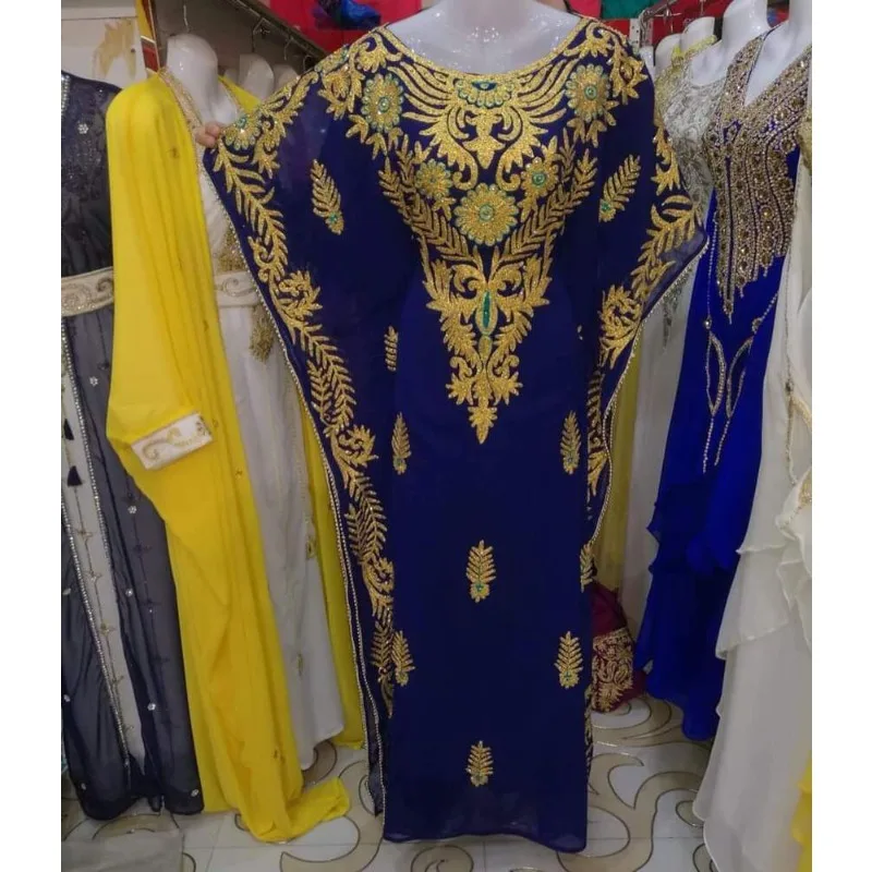 Navy Blue The Brand New Moroccan Dubai Long Shirt Farasha Robe Dress Is Very Fancy and Long Style Dress