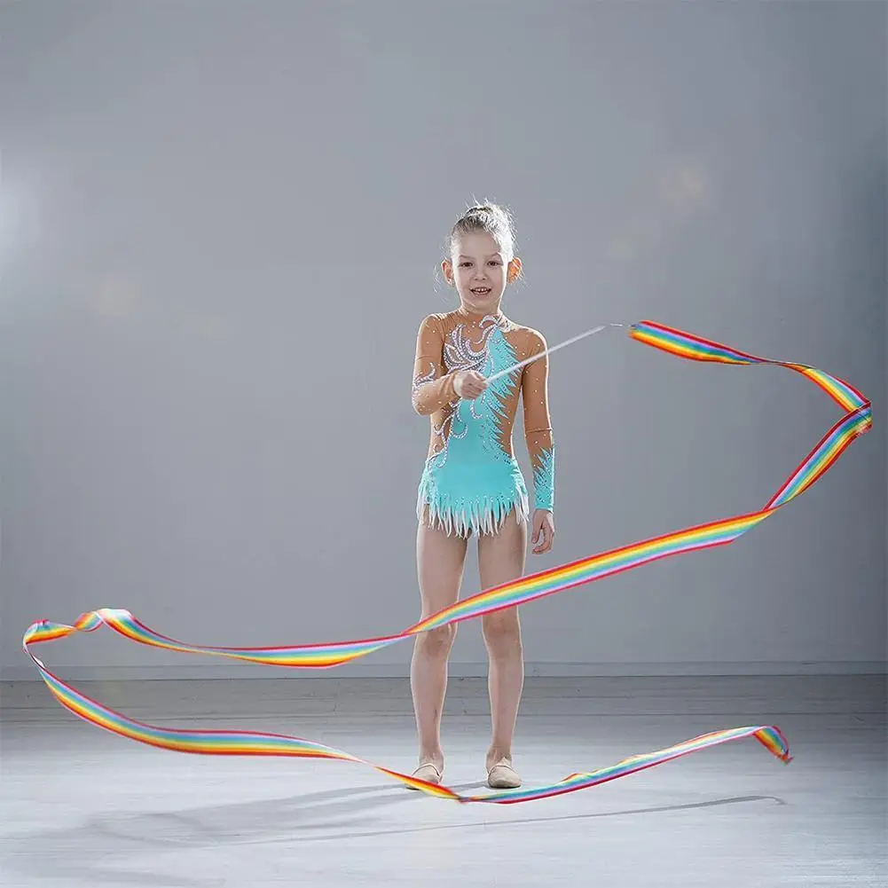 2m/4m Ribbons Dance Ribbon Rhythmic Colorful Art Gymnastics Ballet Training Twirling Rod Stick Rainbow Streamer H0C1