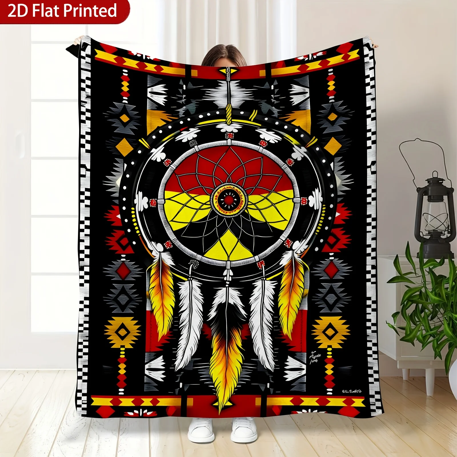 Native Throw Blanket Colorful Dreamcatcher Feather Tribal Print Soft Flannel for Living Room Couch Southwest Theme Decor Gift