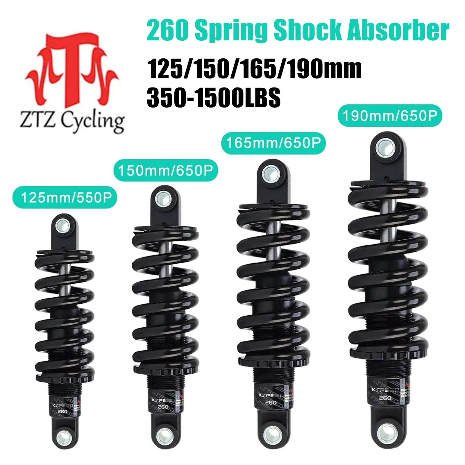 AliExpress ZTZ KS-260 Spring Shock Absorber Rear Shocks 125/150/165/190mm 350/550/650/850/1500LBS for Downhill CX MTB Electric Scooter Bicycle