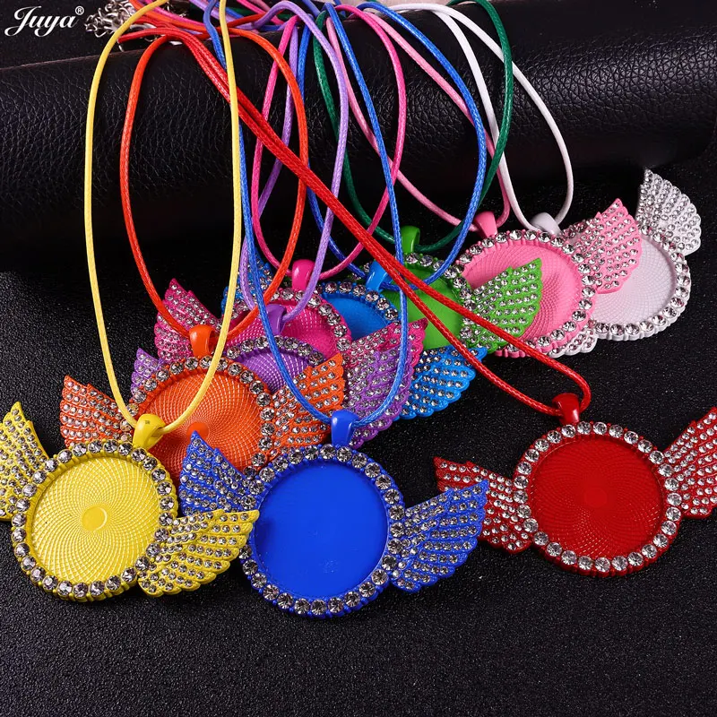 New Blank Wings Necklace Base,30mm Cabochon Pendant Settings With 50cm Rope Chain For DIY Pop Jewelry Findings Accessories