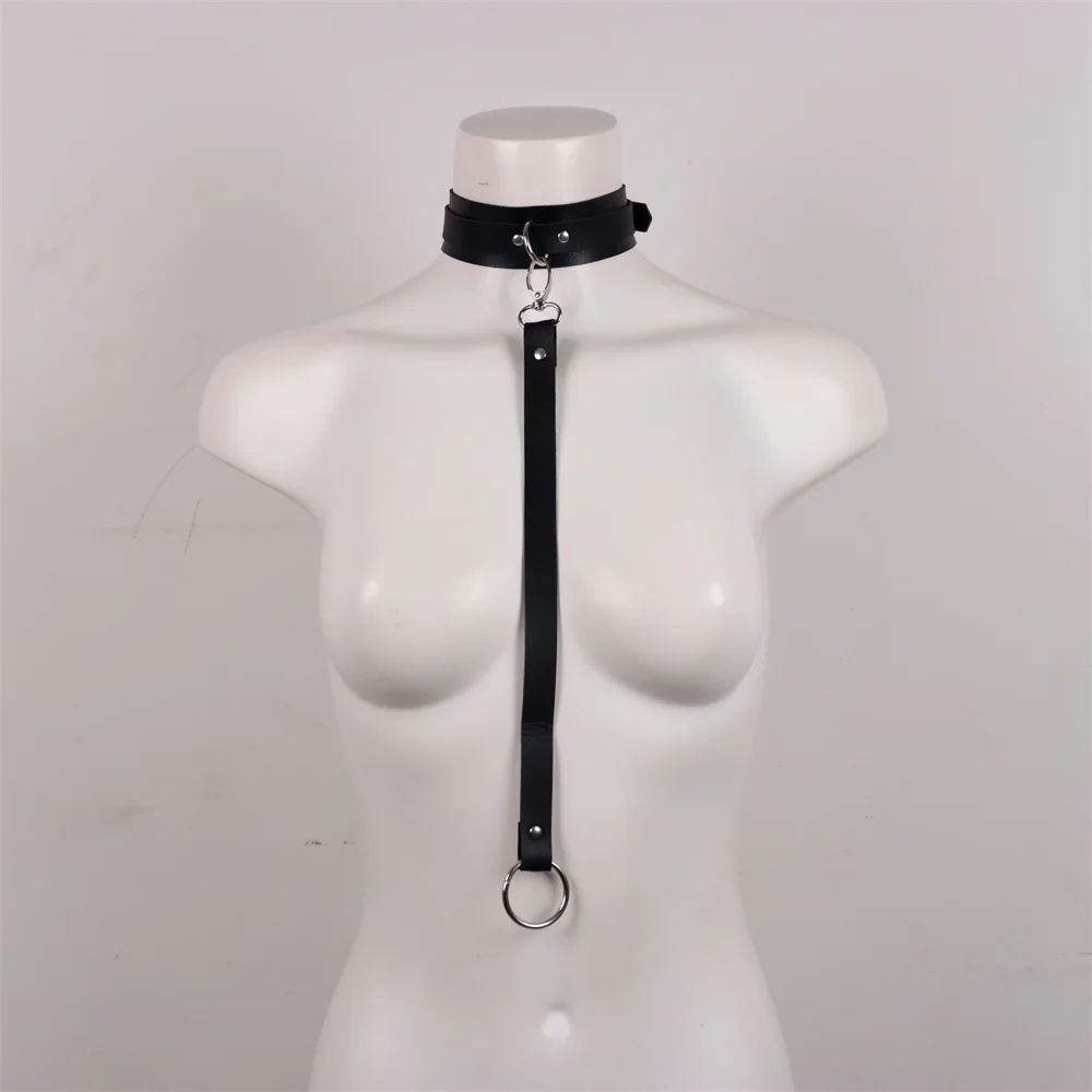 PU Leather BDSM Bondage Posture Neck Collar With Pull Ring Adjustable Collar Rings Belt Slave Bondage Strap Harness Belt