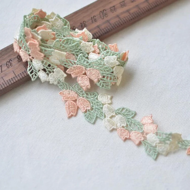 1 Yard Pink Purple Green Embroidery Fluorescent Rose Lace DIY Various Skirts Clothing Accessories 3CM Wide
