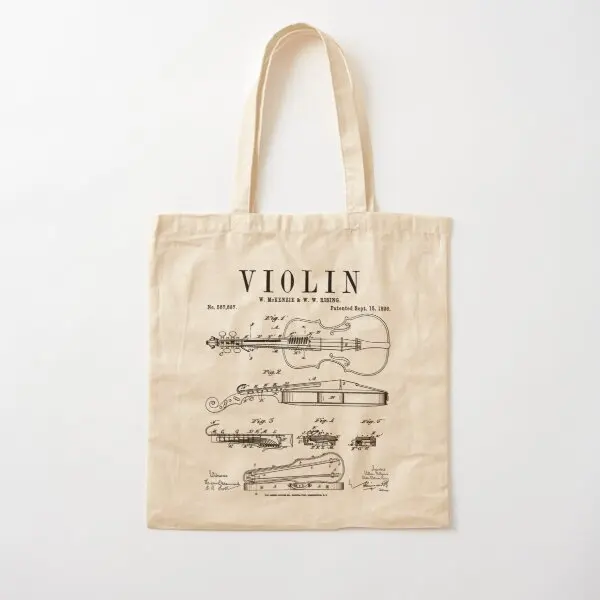 Violin Old Vintage Patent Drawing Print  Canvas Bag Handbag Shoulder Bag Women Grocery Ladies Casual Printed Tote Foldable