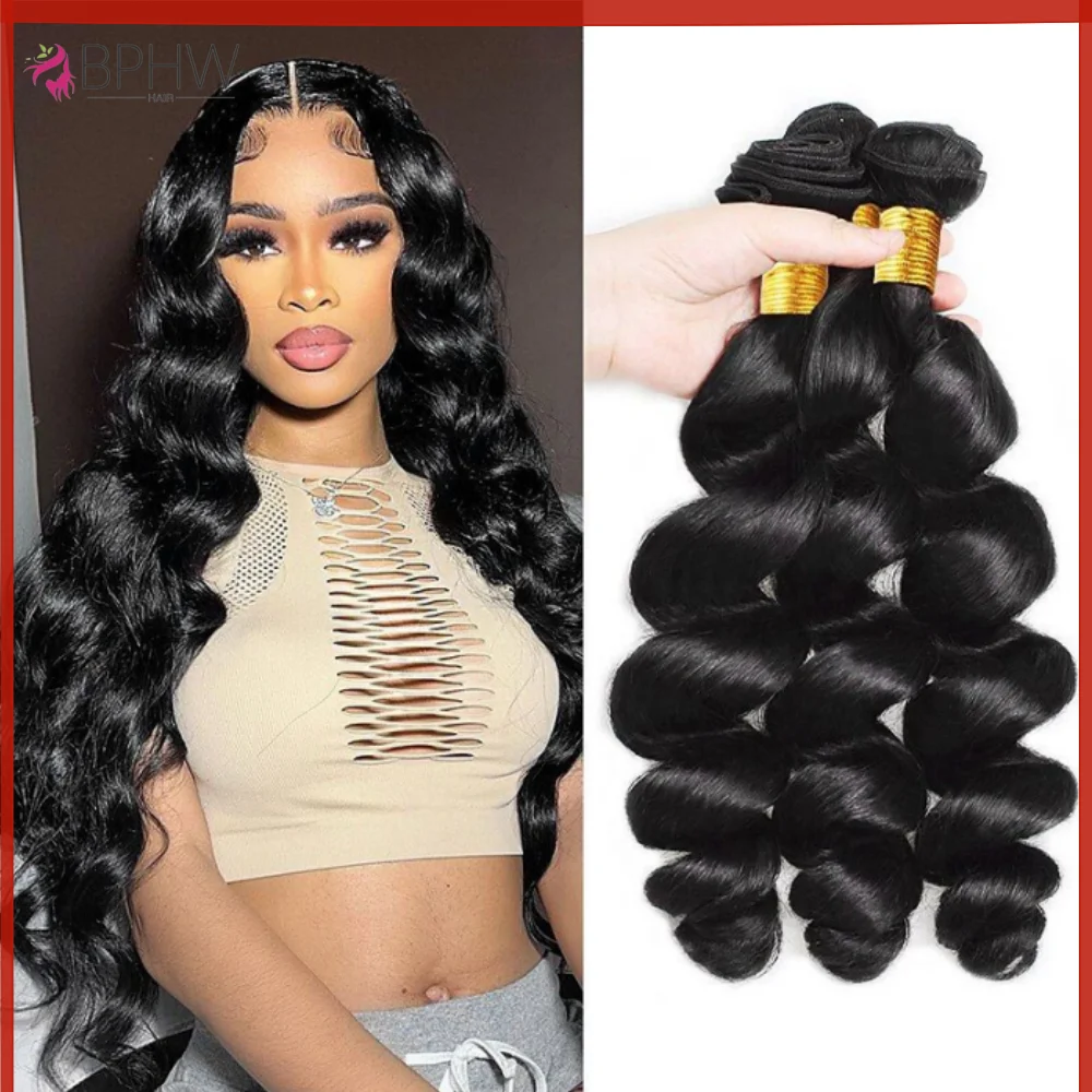

100% Human Hair Bundles Loose Wave Bundles Human Hair 30 Inch Loose Wave Hair Weave 1pc/100g Natural Human Hair Extensions BPHW