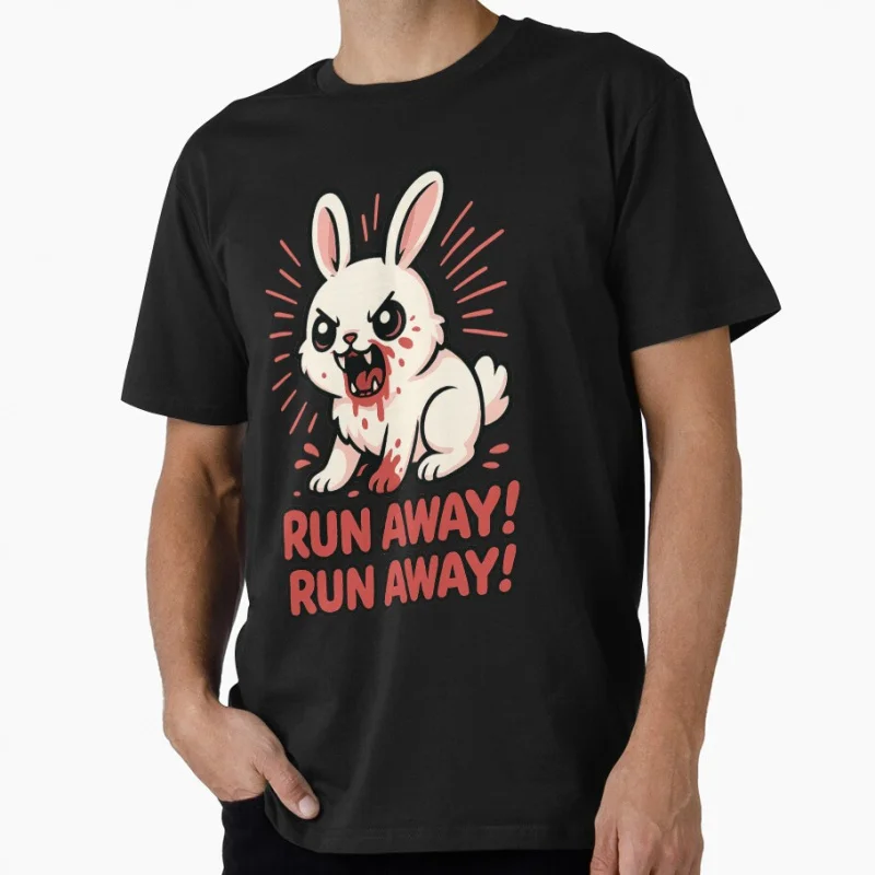 

Run away! - Killer Rabbit 80s vintage Monty Python Funny gift T shirt for men Large size Tops 100% cotton printed Clothes S-6XL