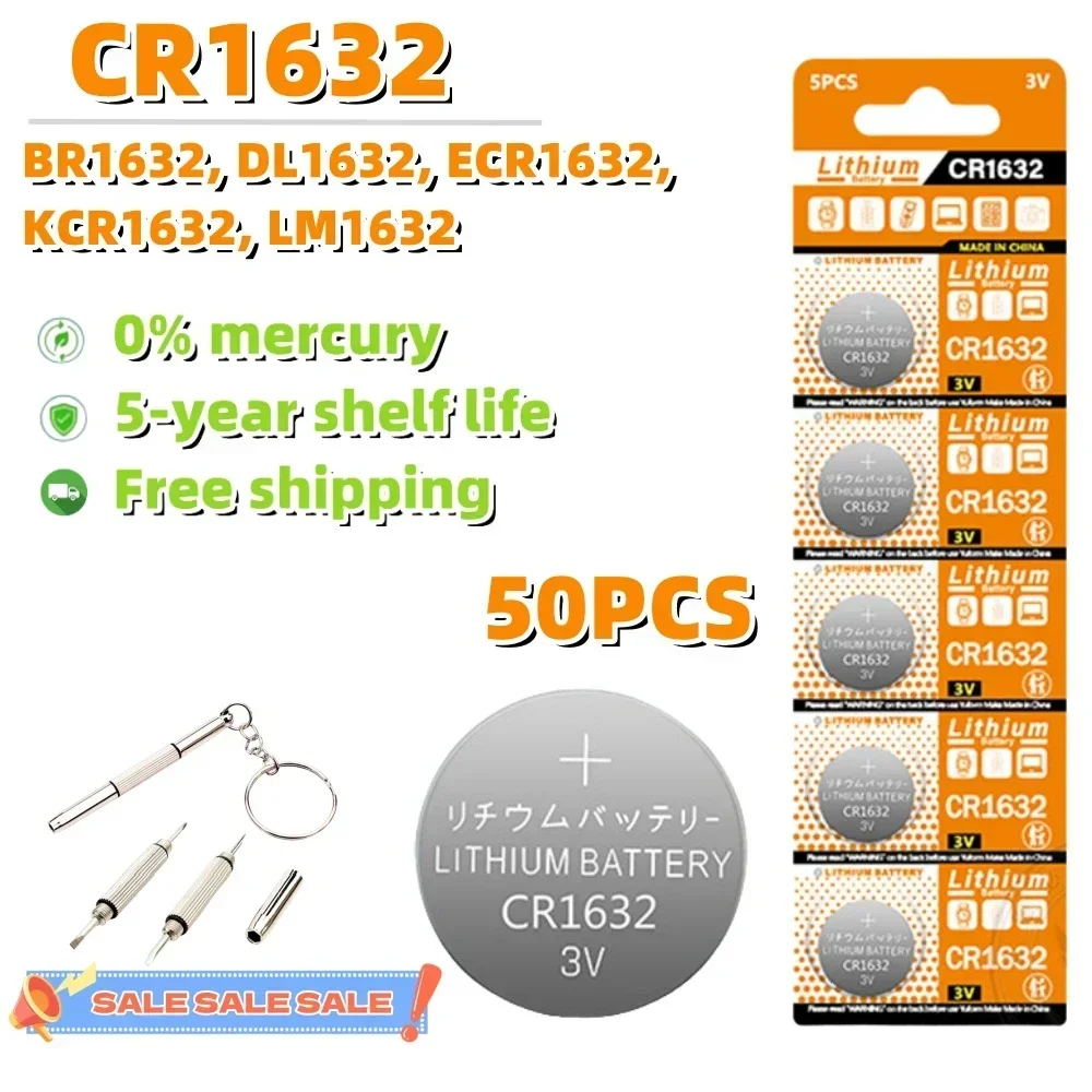 50PCS High-Capacity CR1632 3V Button cell DL1632 BR1632 CR 1632 LM1632 ECR1632 Alkaline Batteries For Calculator Toy Watch