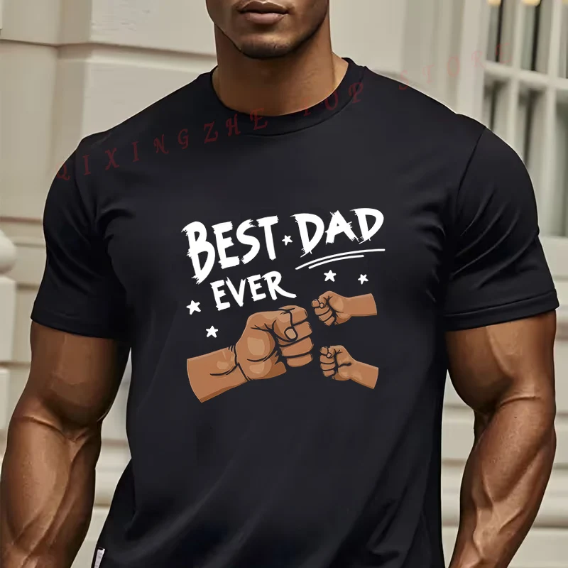 

Мужская футболка «Лучший папа» с черным символом «Папа-кулак» — эластичная футболка свободного кроя с круглым вырезом, повседневный топ с короткими рукавами