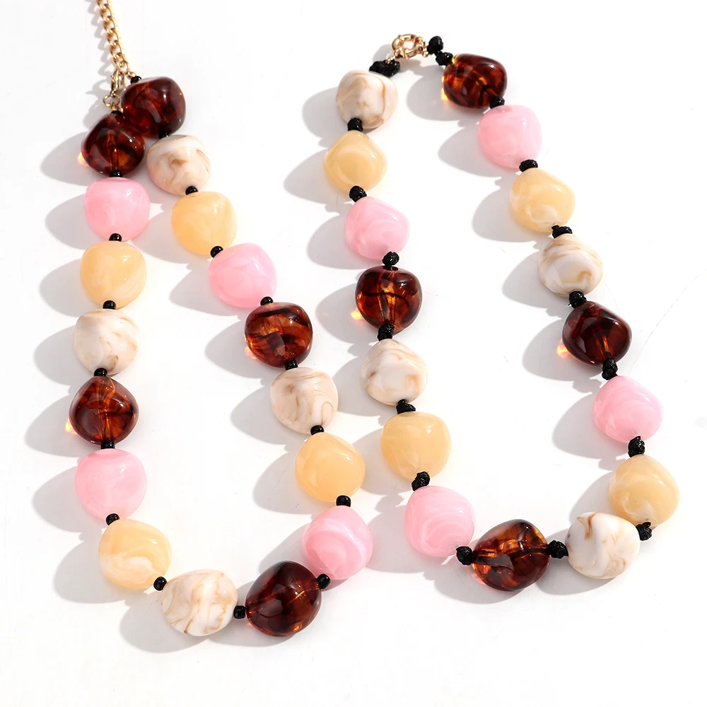 Statement Fashion Acrylic Irregular Beads Choker Necklace Multicolor Geometric Beaded Necklaces Vintage Jewelry Gfits
