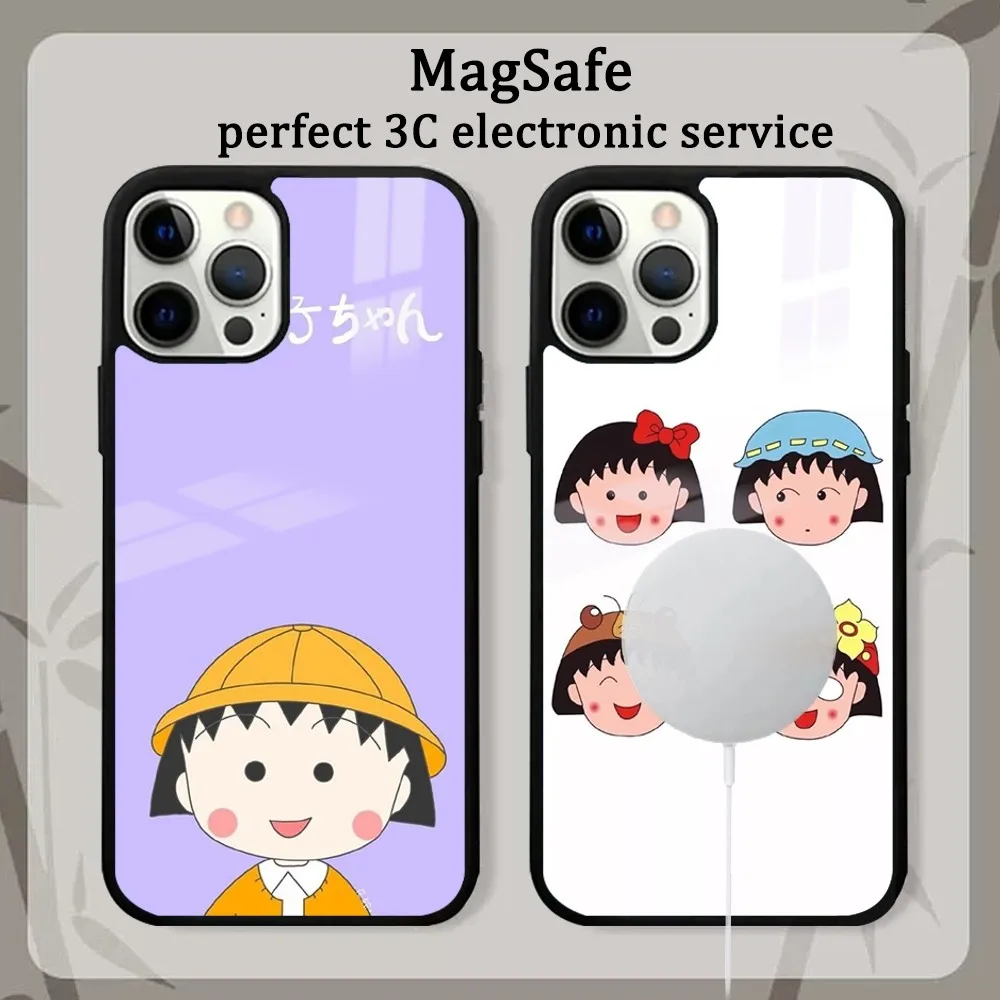 Cherry Cute M-Maruko chan Anime Phone Case For iPhone16 15 14 13 12 11 Pro Max Plus Mini Mirror Magnetic Cover