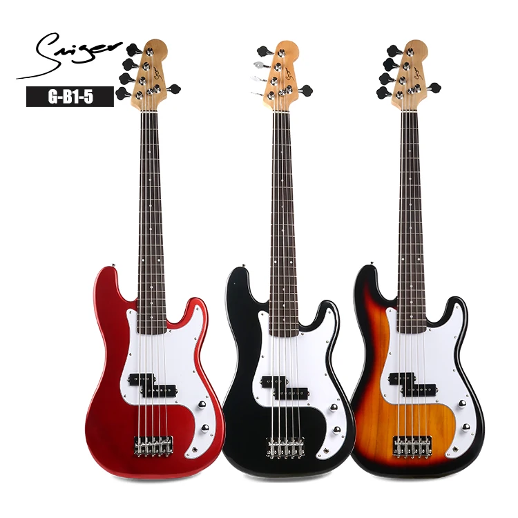 China Musical Instruments Factory OEM Custom Brand Service Cheap Beginner 5 String Electric Bass Guitar