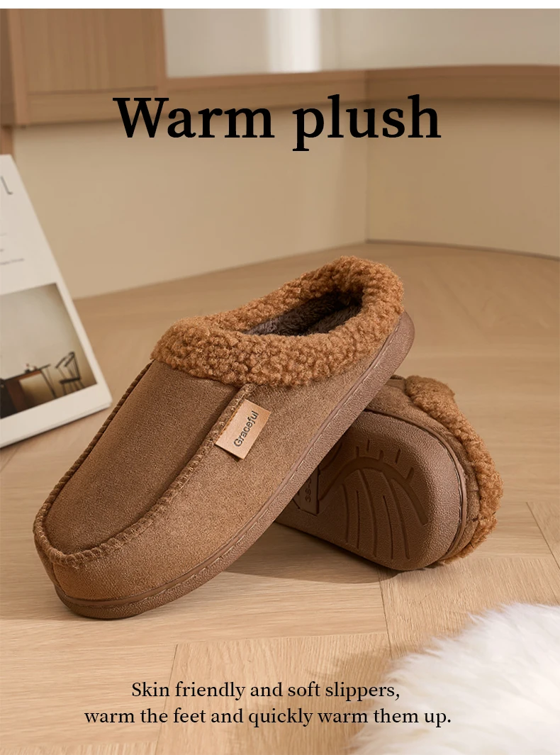 Damen Plüsch-Hausschuhe, Gemütliche Warme Fleece-Gefütterte Rutschfeste Innen-Hausschuhe, Leichte Slip-On-Schuhe für Schlafzimmer, Winter und Herbst – Detail 3
