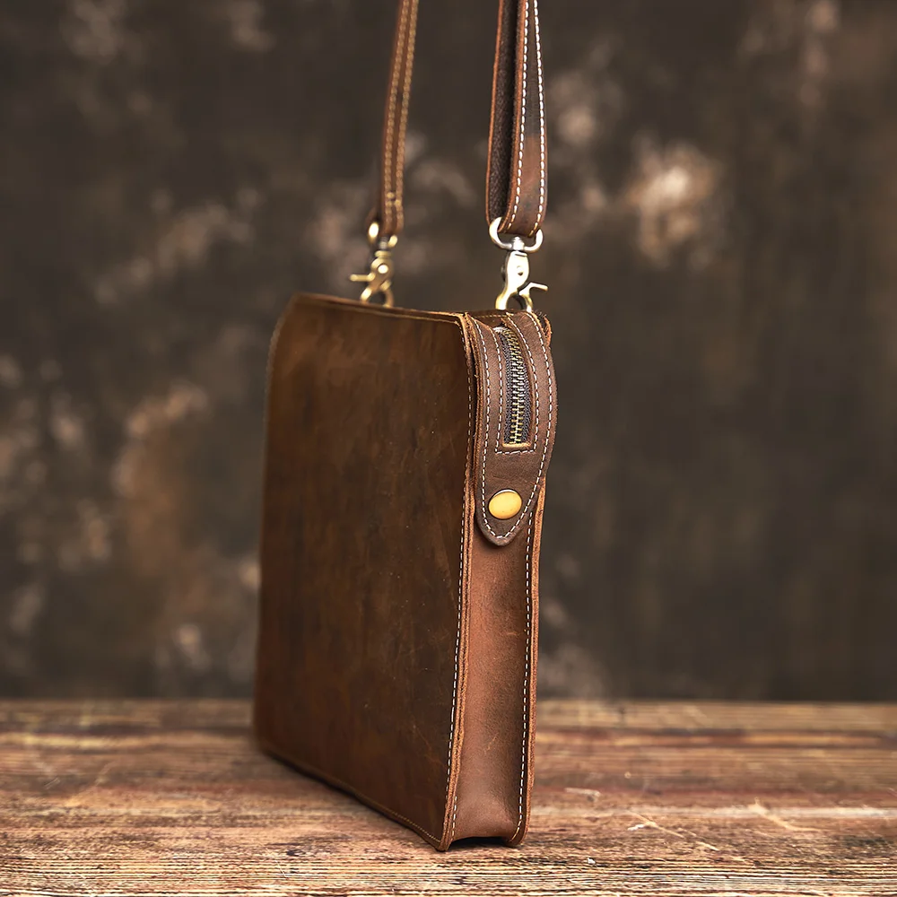 Nupugoo schlanke Umhängetasche Herren Echt leder Retro Umhängetasche täglich Pendler Rindsleder Umhängetasche Clutch Tasche Büro tasche – Detail 7