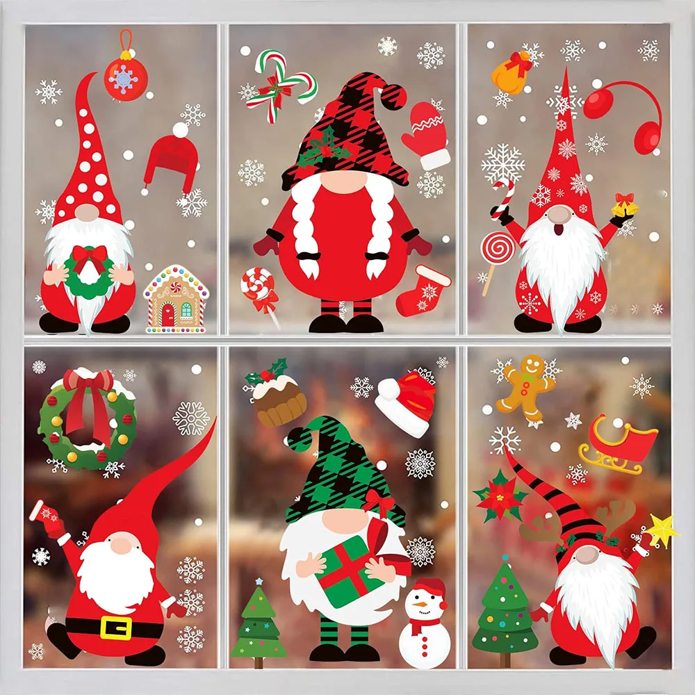 Christmas Window Clings Christmas Cartoon Santa Claus Gnome Window Stickers Decals Xmas Window Decors Window Clings for Home