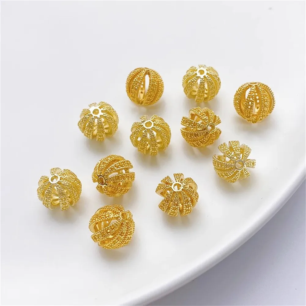 14K Gold-plated Hollow Flower Ball Beads Watermelon Beads Separated By Beads Handmade Diy Bracelet Jewelry Material Accessories