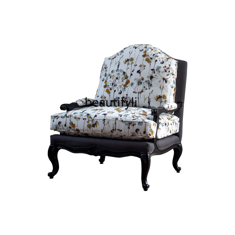 

American Pattern Fabric Couch Large and Small Apartment Type Living Room Armchair High Back Chair Wingback Chair Balcony Sofa