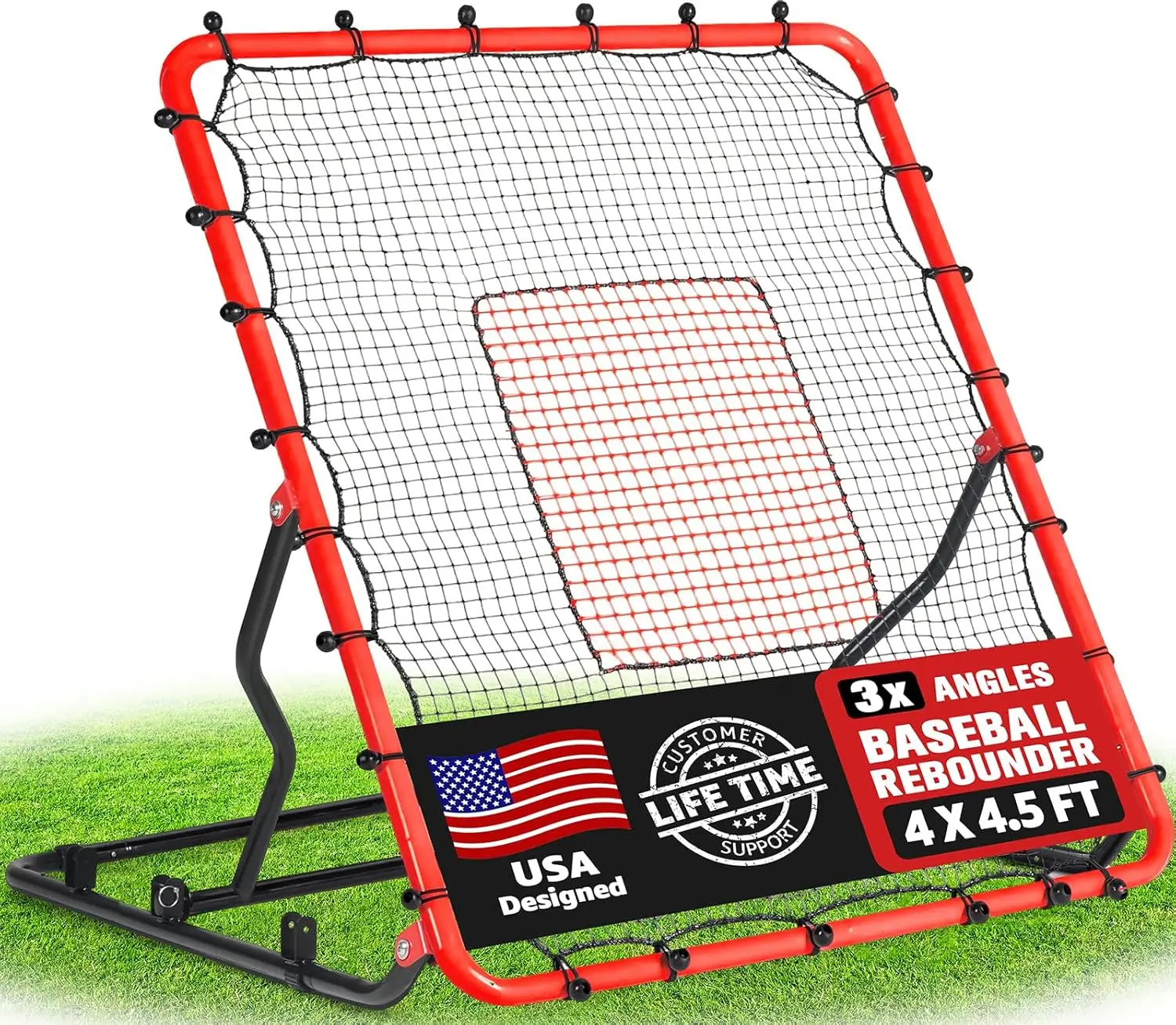 

Baseball Rebounder Net, 3/5 Adjustable Angles 4x4.5FT Pitch Back Trainer with 2 Strike Zones, UV Resistant for Ground, Line Drive & Fly Balls