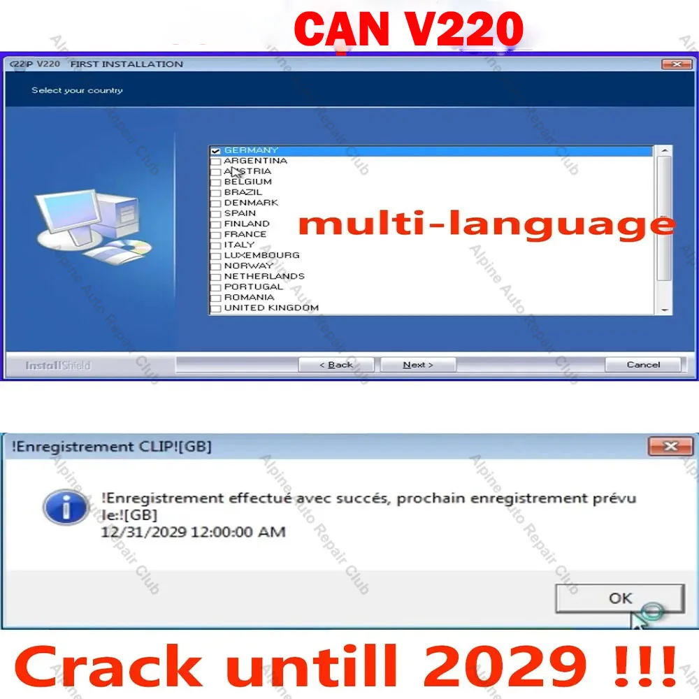 

Newest Version Can V220 C/lip used in Re-nault OBD2 diagnostic car maintenance software with a gift Reprog V191+Pin extractor V2