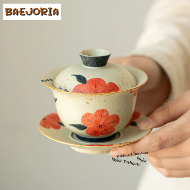 

150ml Blue And White Three-talent Gaiwan Hand-painted Butterfly Tea Tureen Tea Bowl With Lid Tea Maker Cover Bowl Teaset Gifts