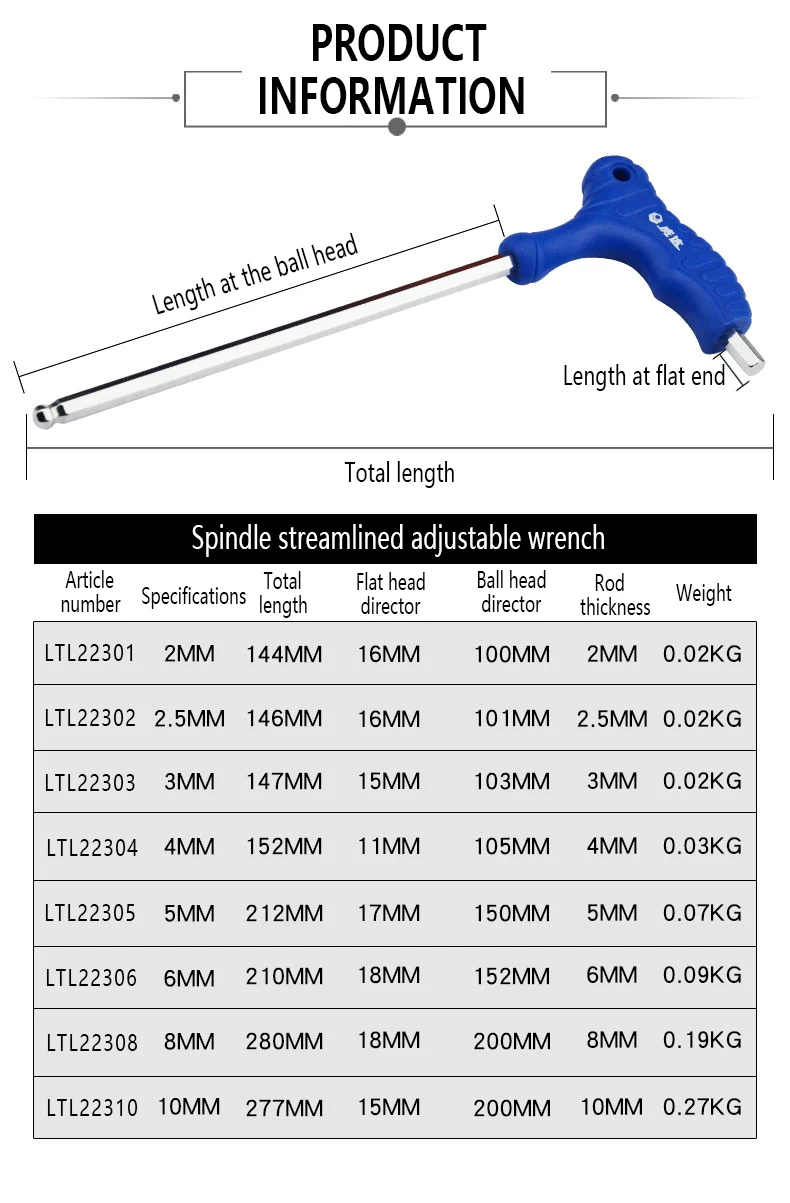 1Pc Ball Head T-shape Hex Wrench 2-10MM CR-V Hex Key Hexagon Screwdriver Socket Screw Wrench Spanner Hand Tools