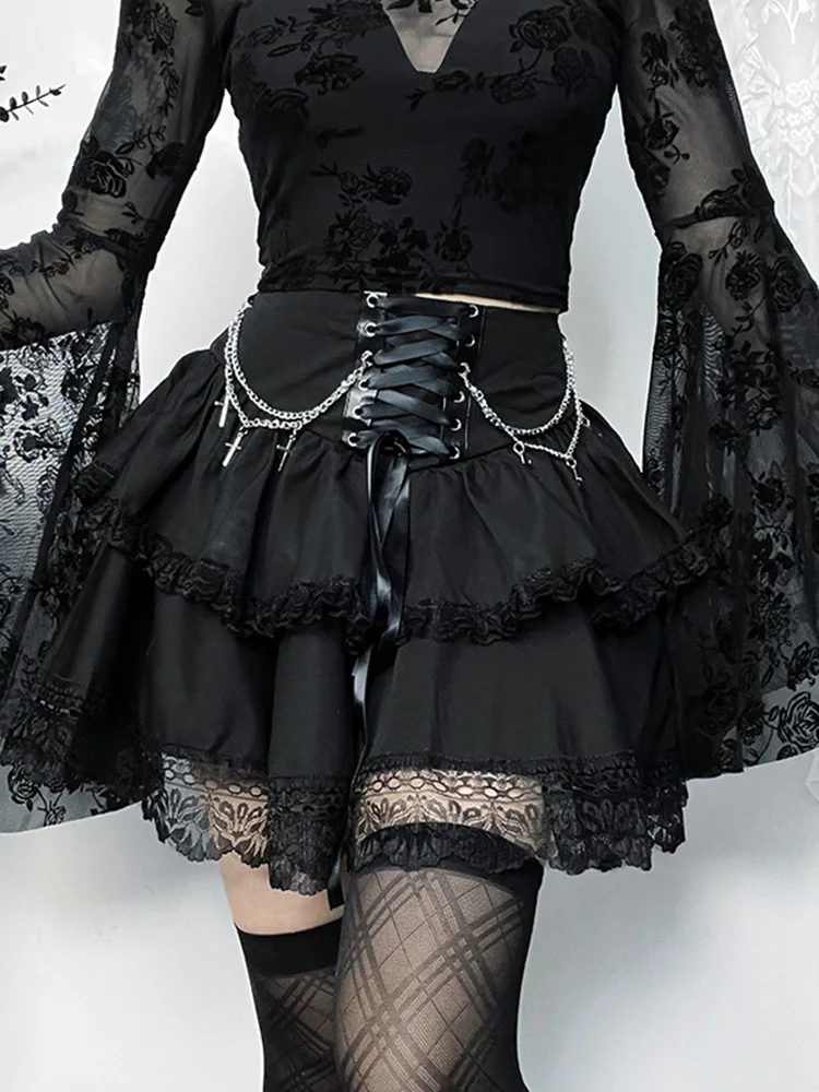 Women\'s Gothic Directional Design Half Skirt 2024 New Vintage Dark Chain Cross Double Gothic Half Skirt