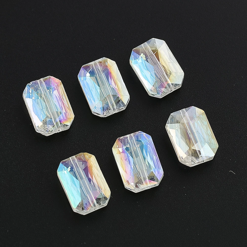 10PCS AB Color Mini Octagon Prism Crystal Beads Suncatcher Beaded Curtain Chandelier Parts DIY Garment Sewing Decorative Beads