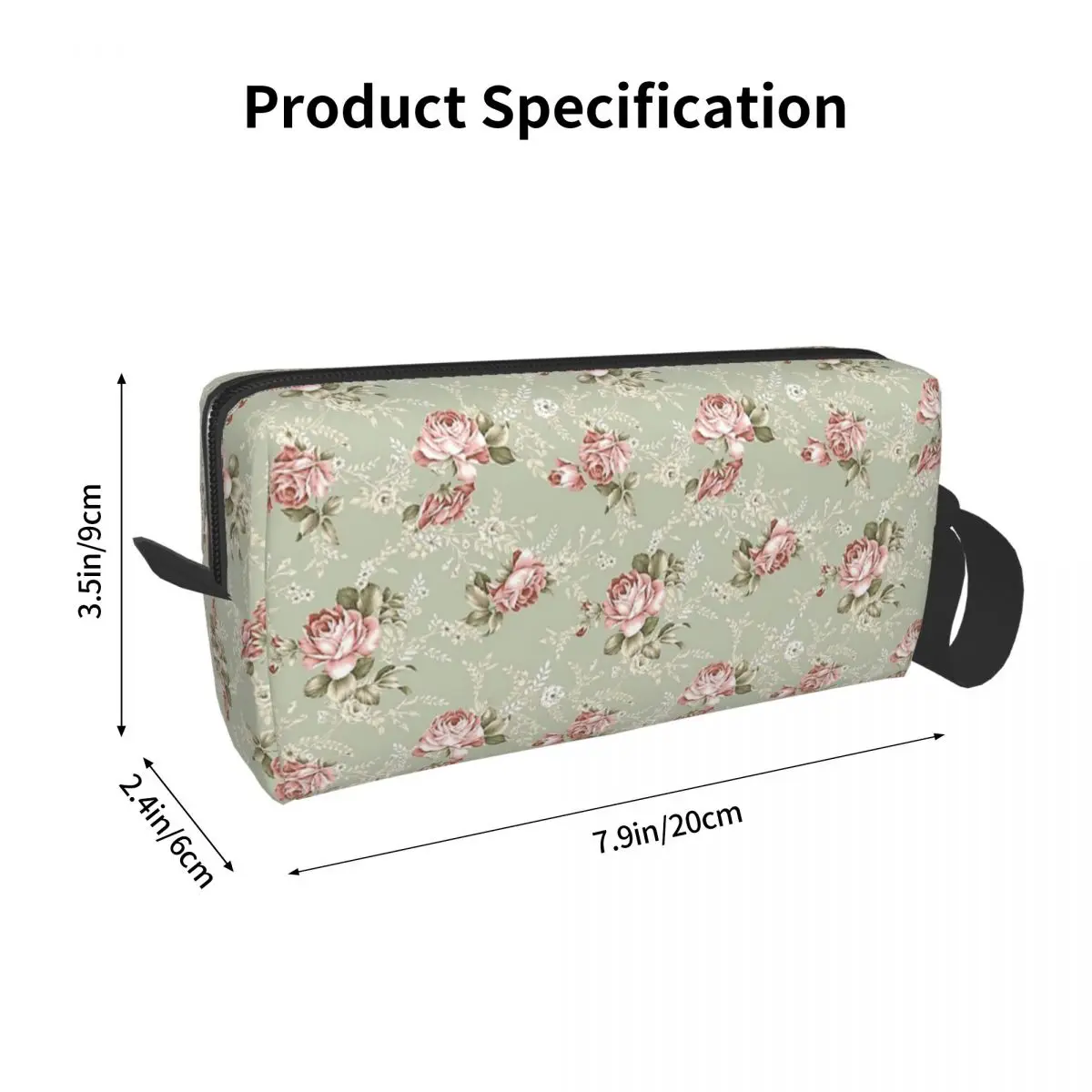 Vintage Blush Roses - Sage Green Background Makeup Bag Cosmetic Dopp Kit Toiletry Cosmetic Bag for Women Beauty Pencil Case