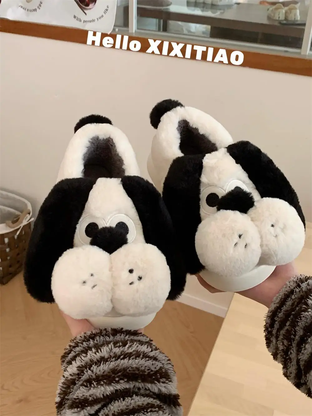 Man Women Cute Dog Couple Plush Home Slippers Soft Sole Anti Slip And Warm Winter Indoor Household Cotton Slippers For Couples