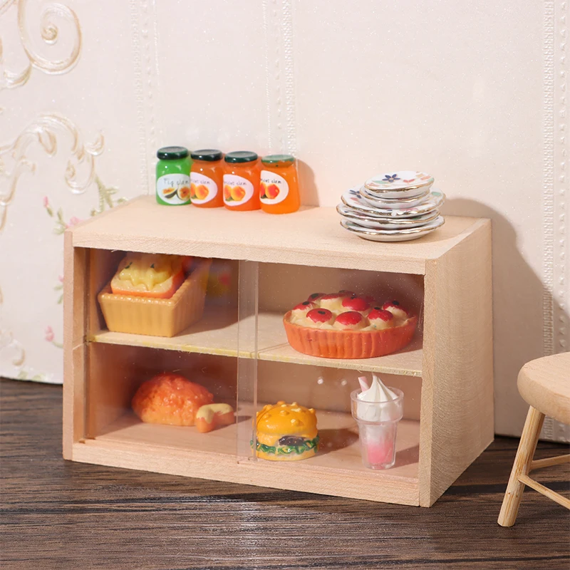 

1Pc Dollhouse Miniature Wall Cabinet Sliding Door Showcase Storage Cabinet Mini Bedside Table Model Doll House Decor Accessories