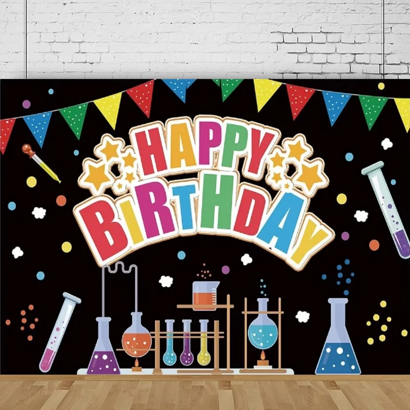 Photography Backdrop Science Chemical Experiments Banner Happy Birthday Party Background Cake Table Decor Portrait Shoot Poster