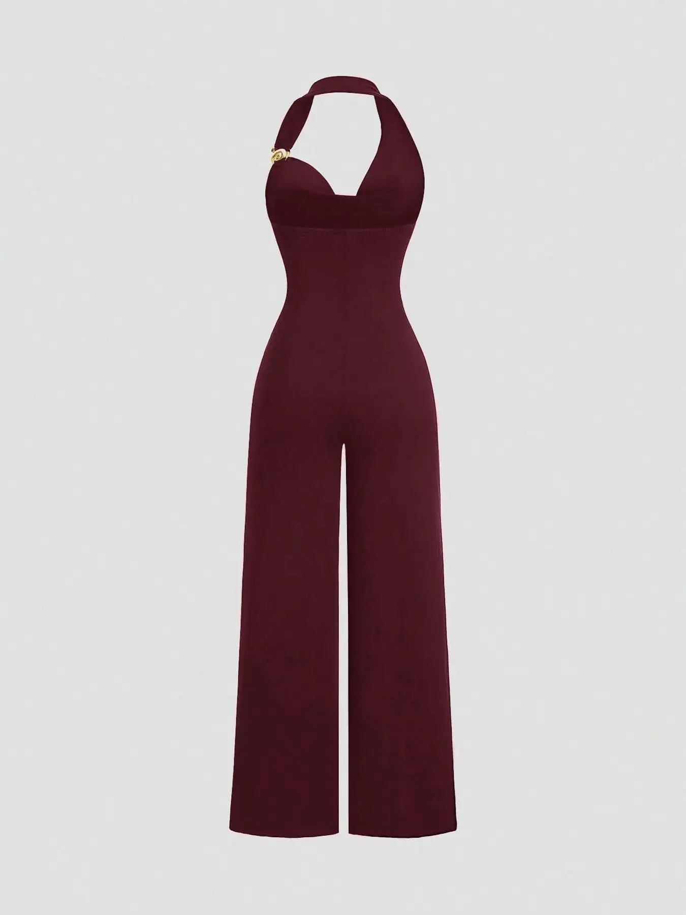 Women's Slim Fit Jumpsuit Backless Halter Casual Daily Commuting Outfit Fashionable Metal Decor