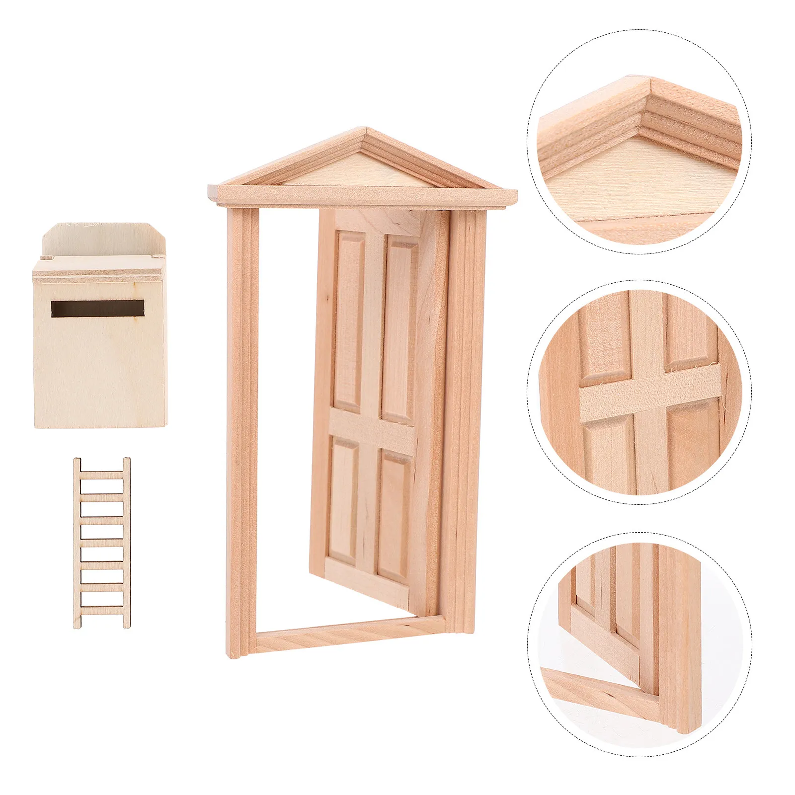 1Set Miniature Home Decoration Mini Wood Door Ladder Mailbox Smooth Edges Secure Ornament Dollhouse Supply Accessory