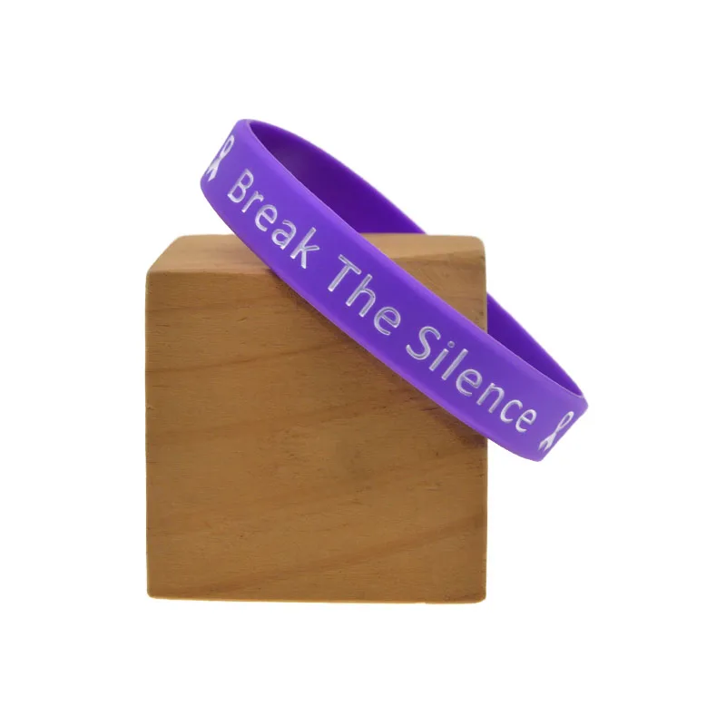 50 Pcs End Domestic Violence Break The Silence Silicone Wristband Sports Support Purple Rubber Bracelet