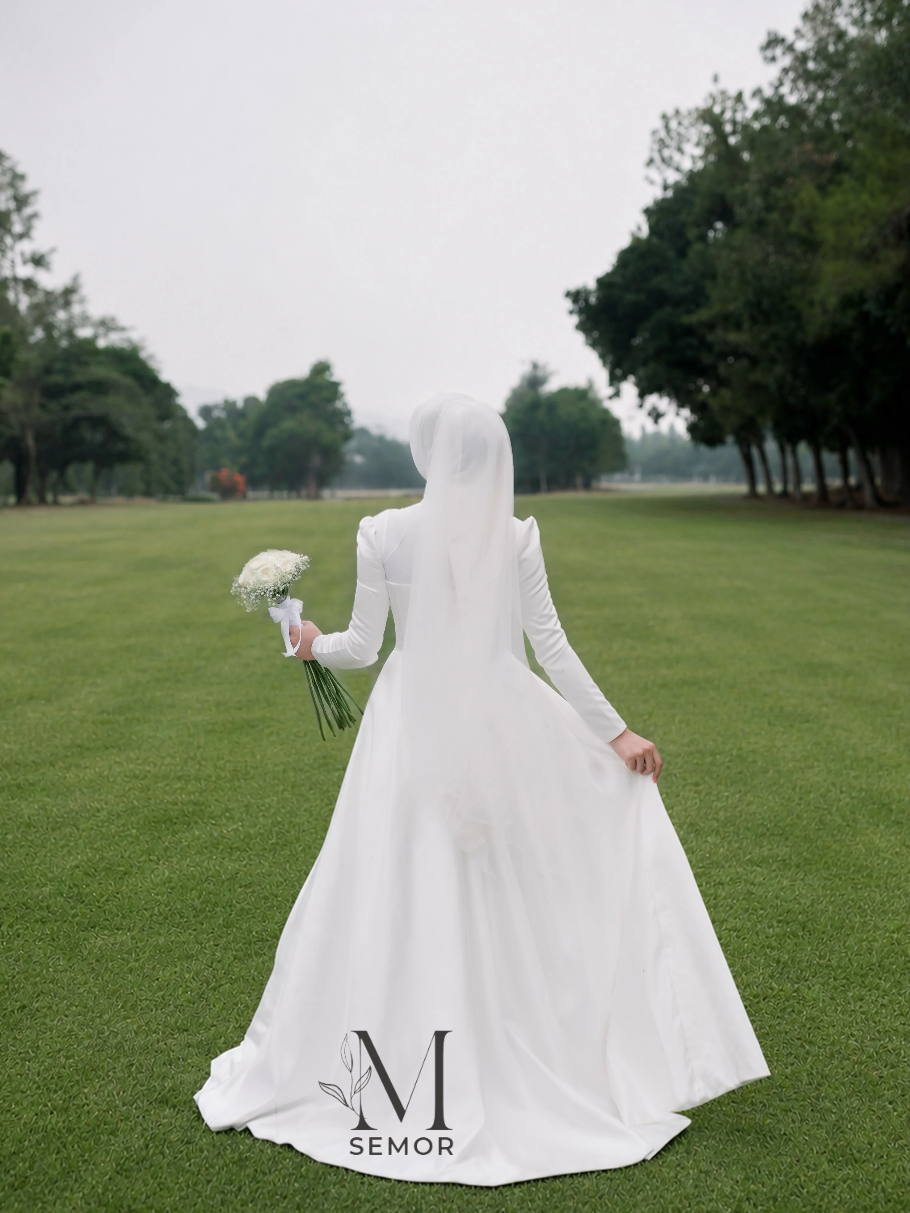 Semor Customized White Satin Muslim Bride Wedding Dress High Neck Long Sleeve A Line Modest Bridal Gown With Hijab 2027 New