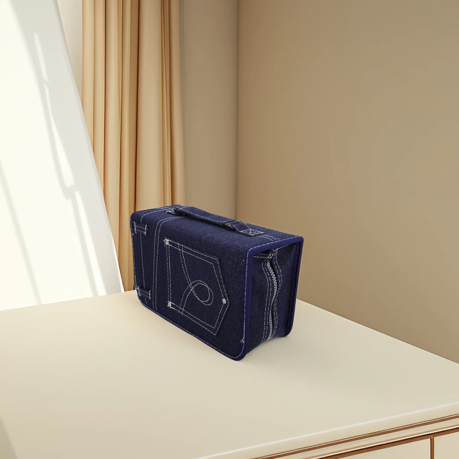 

128 Capacity Denim Fabric Disc Storage Bag Portable Cd Dvd Holder Zipper Organizer for Travel Home Office Reusable Disc Pouch