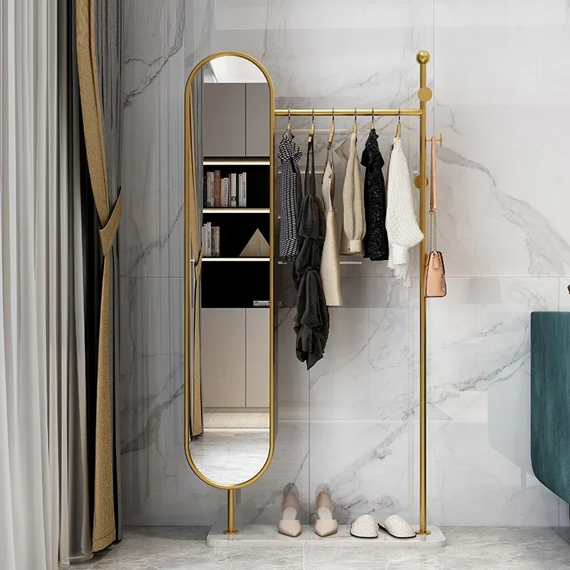 Floor-to-Ceiling Full Body Mirror Hotel Home Bedroom Rotating Full Length Mirror Light Luxury Coat Rack