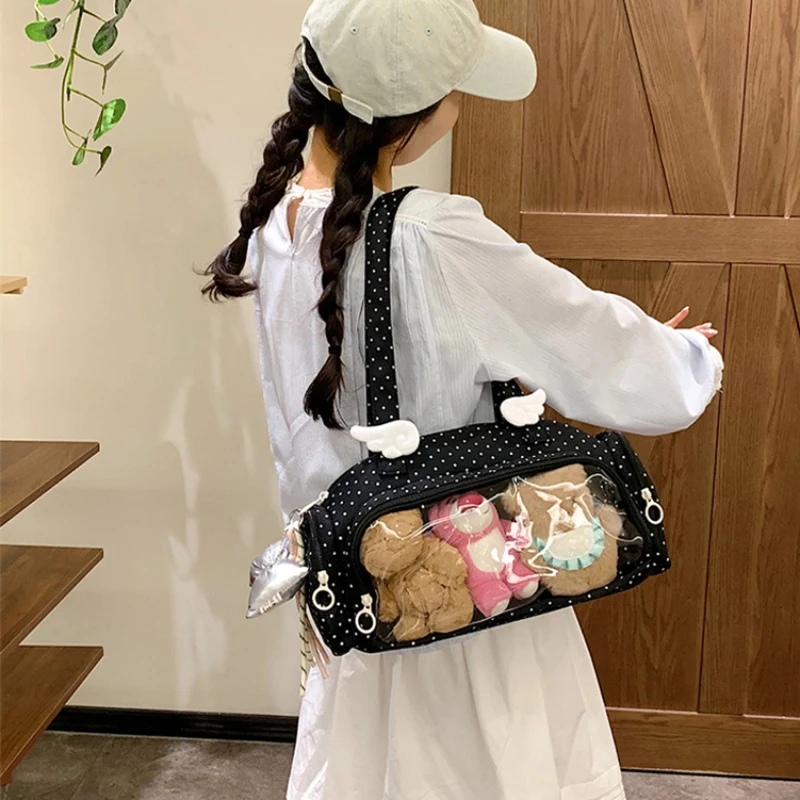 Angel Wings Ita-Tasche mit transparentem Sichtfenster, Damen-Umhängetasche im japanischen Stil, vielseitige Polka-Dot-Handtasche für den täglichen Pendelverkehr – Detail 12