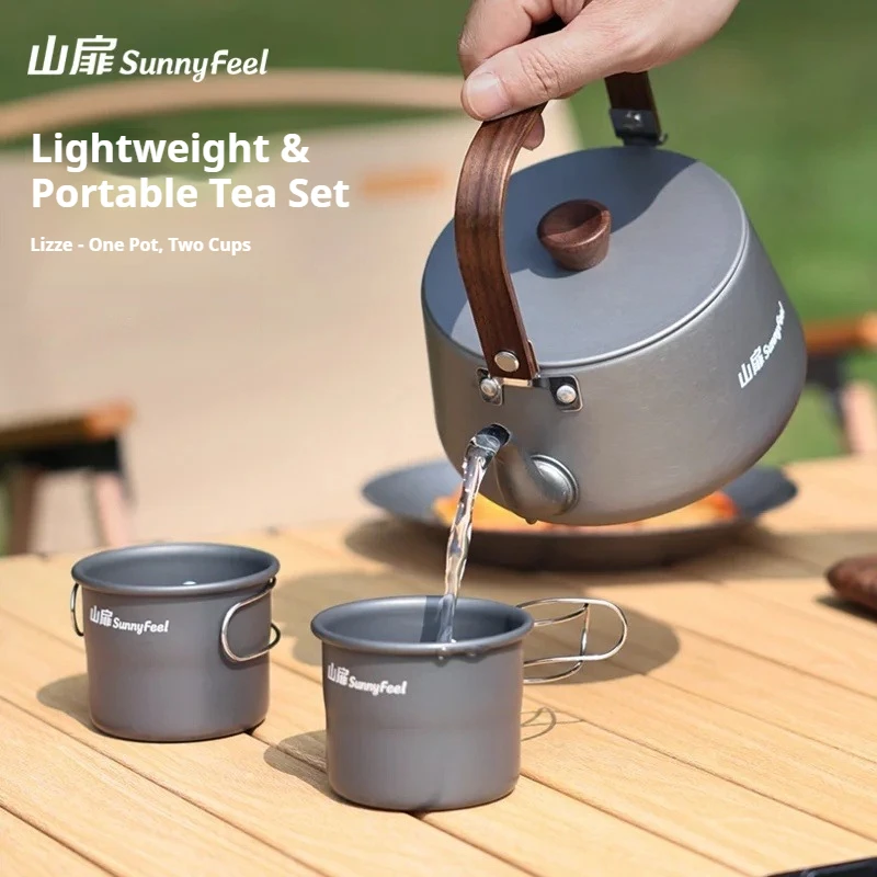 

SunnyFeel Camping Cooking Supplies Outdoor Pot Set Cooking Utensils Set Aluminum Alloy Travel Portable Camping Kettle Cup Set