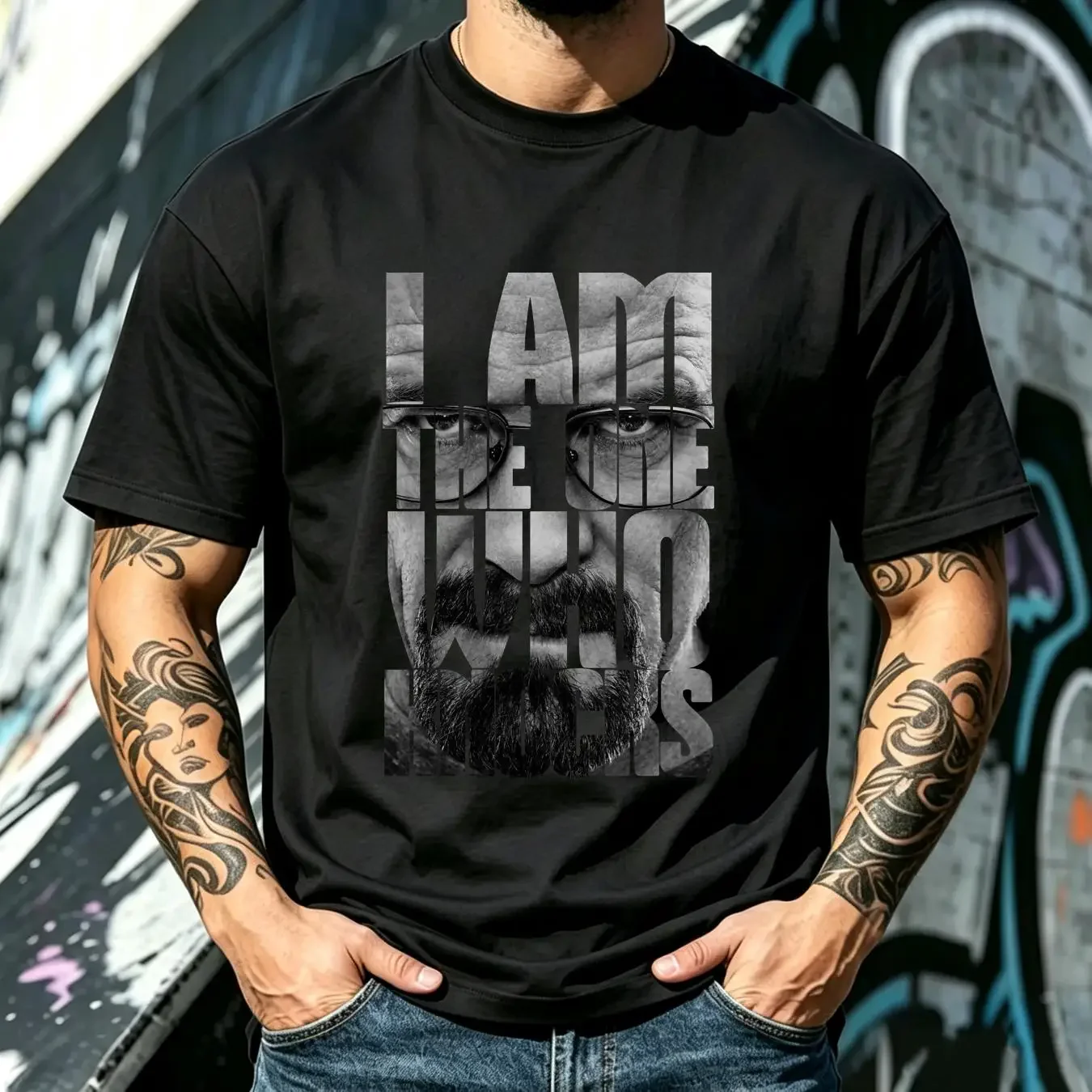 washed T Shirt I AM THE ONE WHO KNOCKS Breaking Heisenberg Walter Bad White vintage Washed Versatile fashion Stylish
