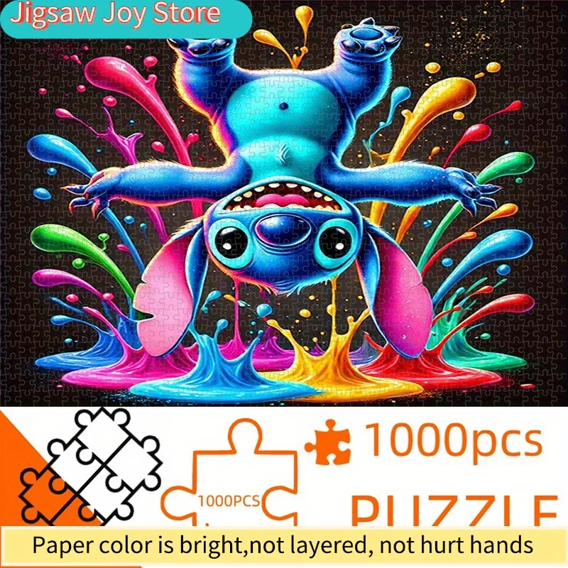 

Disney Paper Puzzle, DIY Jigsaw Puzzles with Stitch Rainbow Ink Splash Pattern, Suitable for: Home Leisure Puzzles, Couples I