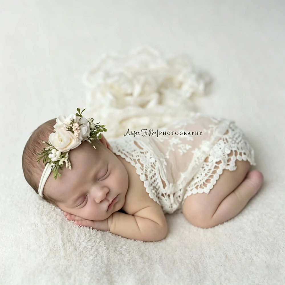 Newborn Photography Props Baby Lace Veil Wrap Set Floral Lace Trim Infant Photo Shoot Outfit Newborn Photo Prop