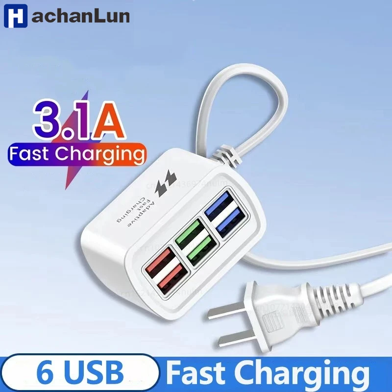 6 USB Charger Power Strip Universal Fast Charging US/EU Plug Phone Charger Socket Extension Adapter Electric Cable Table Socket