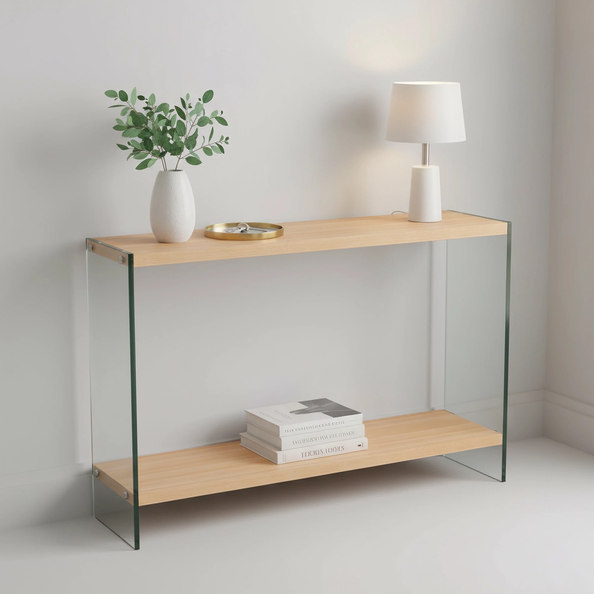 

Modern Console Table Sofa Table with Storage Shelf, Tempered Glass Frame,Entryway Table for Living Room, Bedroom, Bathroom