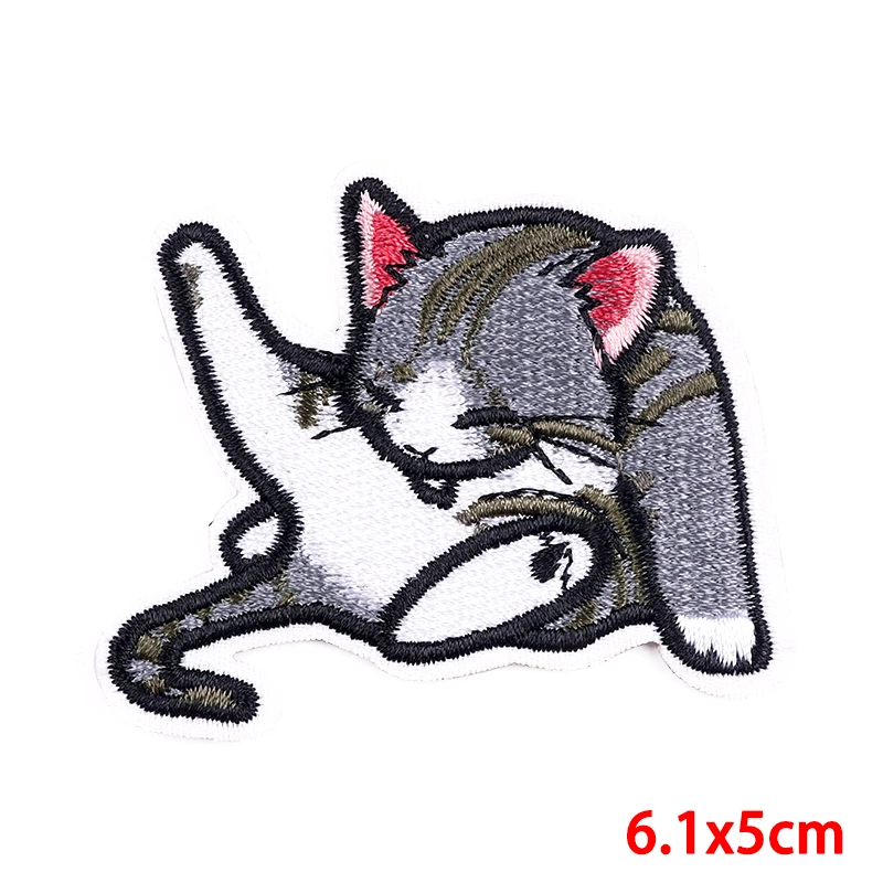 Cat Embroidered Patches for Clothing Cartoon Fabric Patch Sticker Iron On Clothes Pocket Decoration Sewing On Applique For Jeans