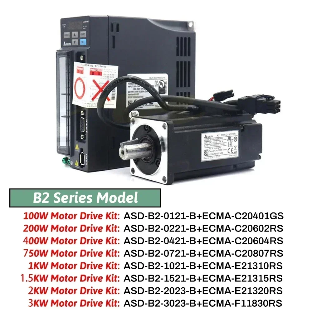 Delta B2/E3 AC Servo Motor Drive Kit 100/200/400/750W 17bit 22bit 3000rpm 1KW/1.5KW/2KW/3KW RS485 ASD-B2-0421-B+ECMA-C20604RS