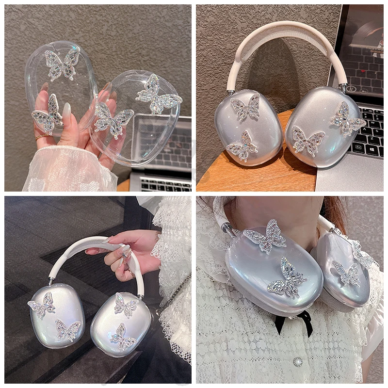 

Чехол-бабочка для Airpods Max, прозрачный защитный блестящий декор для наушников Apple, чехол для Airpods Max, защита гарнитуры